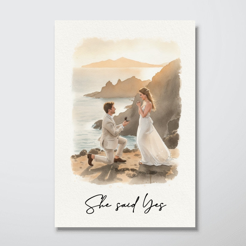 Watercolor Couple Family Pet Portrait - Personalized Poster - Anniversary Gift For Couple