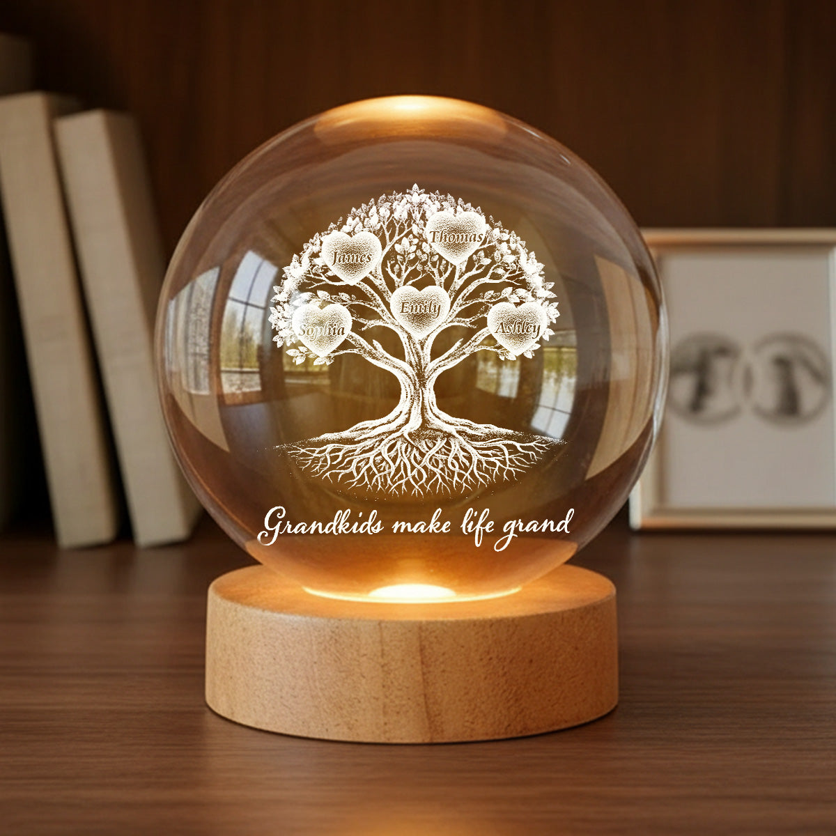 Grandkids Heart Tree Of Life - Personalized Crystal Ball LED Night Light - Mother's Day Gift For Grandma