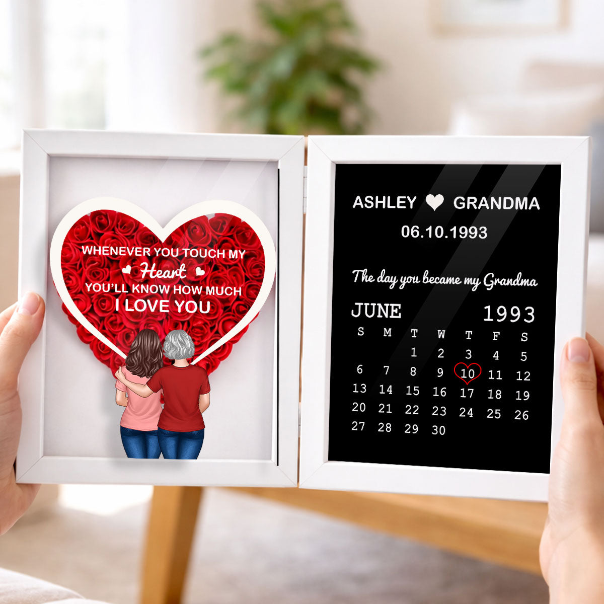 Whenever You Touch My Heart You'll Know How Much I Love You - Personalized Flower Shadow Box - Gift For Grandma
