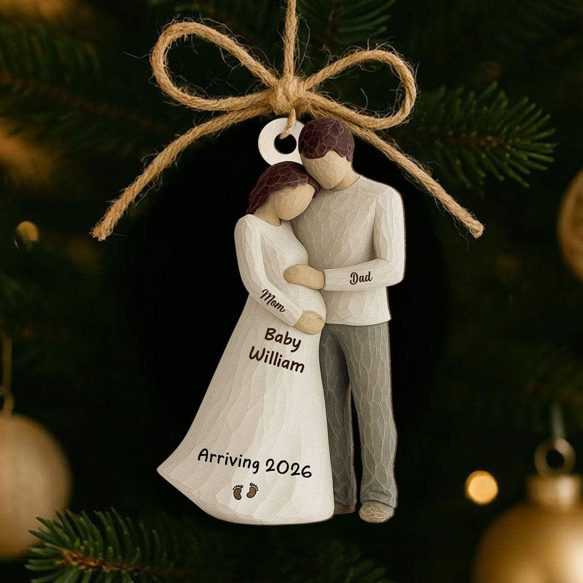 3D Effect Baby Arriving - Personalized Wooden Ornament - Couple Expecting, Pregnancy Keepsake