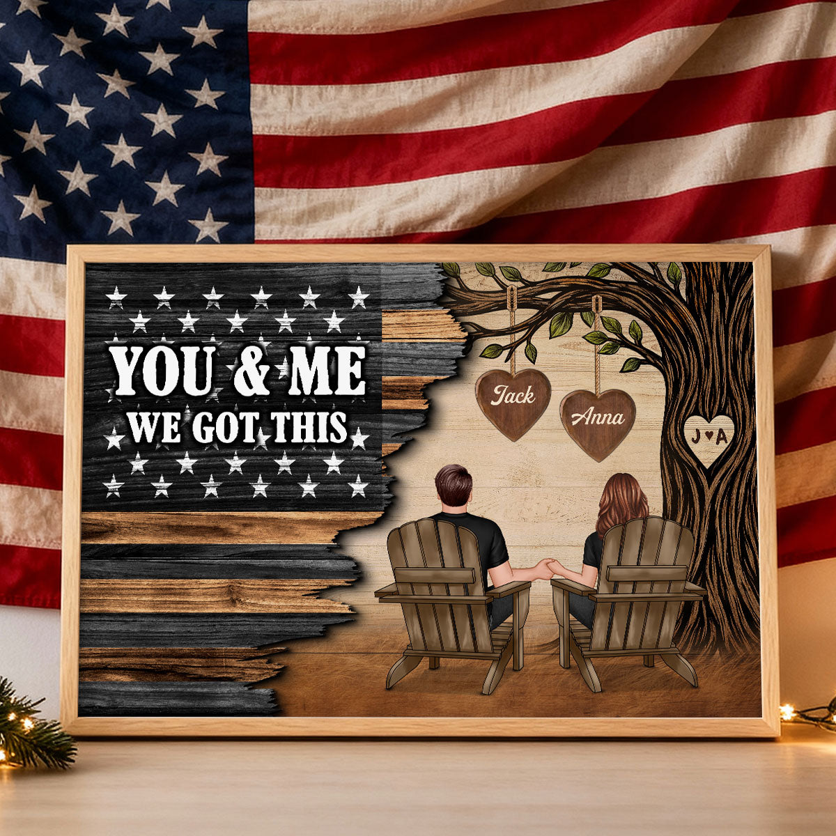 Forever Love Couple Under Tree Half Nation Flag - Personalized Poster - Valentine's Day Gift For Couple