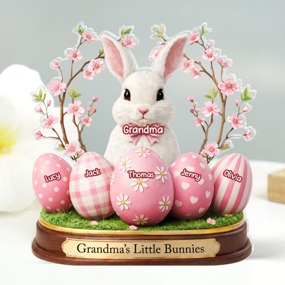 Grandma's Little Bunnies - Personalized Acrylic Block Plaque - Easter Decor Gift For Grandma