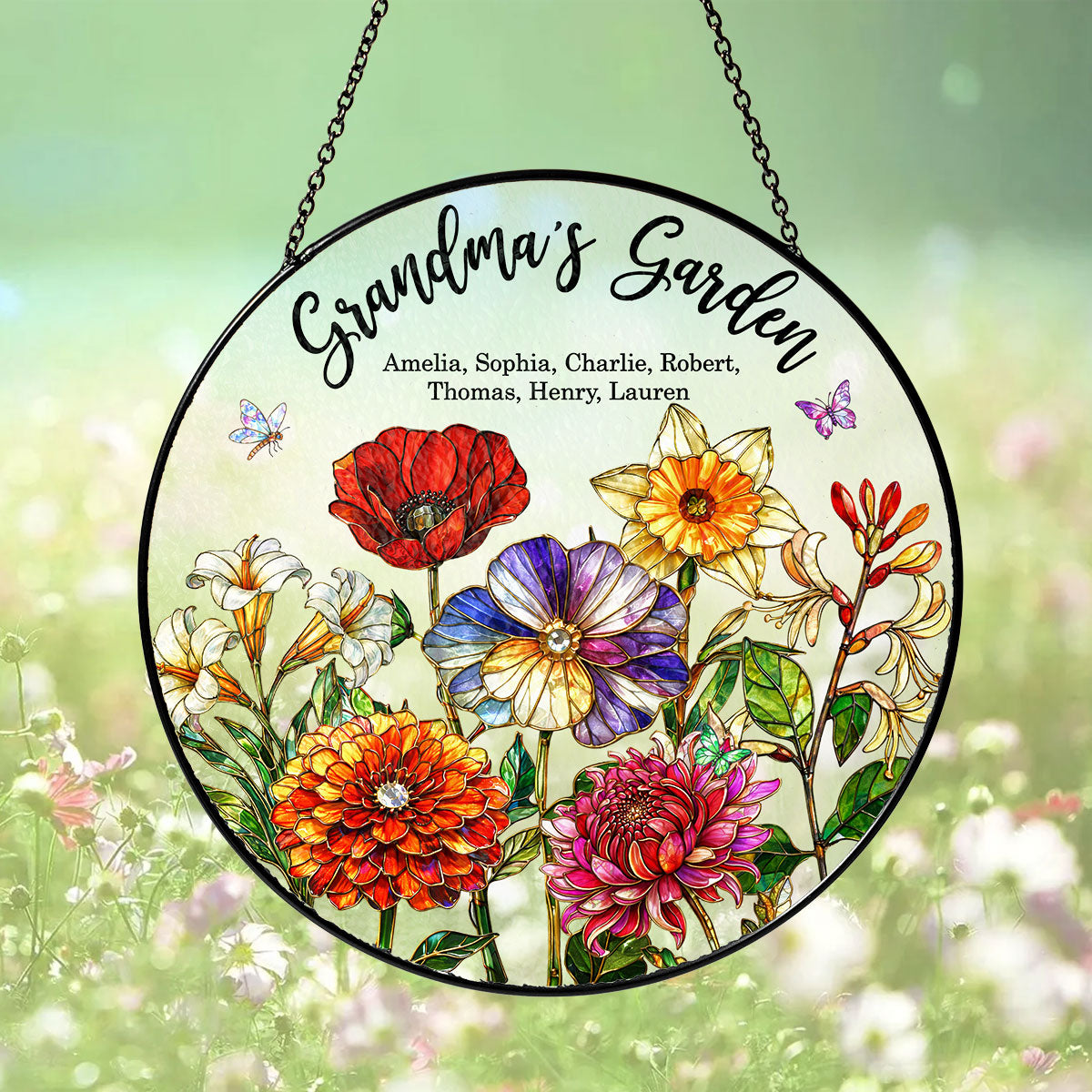 Custom Birth Flowers Grandma Mom's Garden - Personalized Suncatcher - Sentimental Mother's Day Gift for Grandma, Mom, Wife