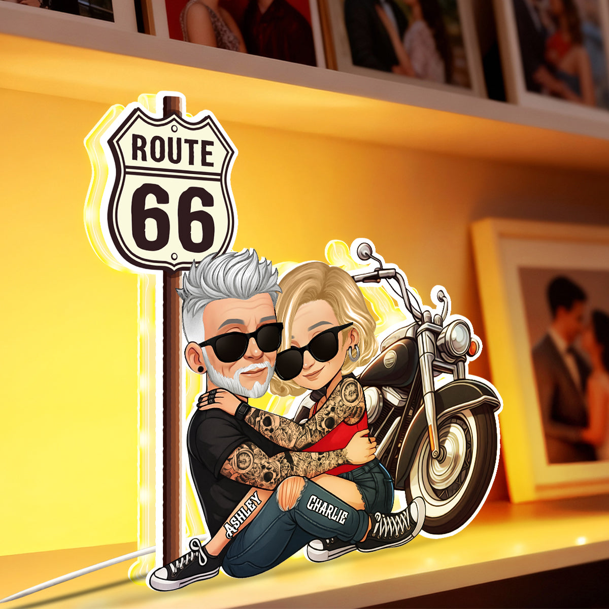 Bikers Couple Riding Partners for Life - Personalized Light Box - Gift for Him, Gift for Her