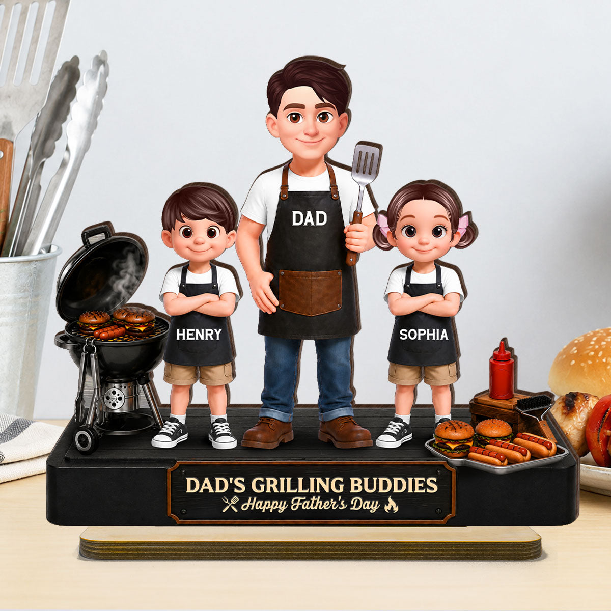 BBQ Dad's Grilling Buddies The Grill Master - Personalized 2-Layered Wooden Plaque -  Gift For Dad, Husband