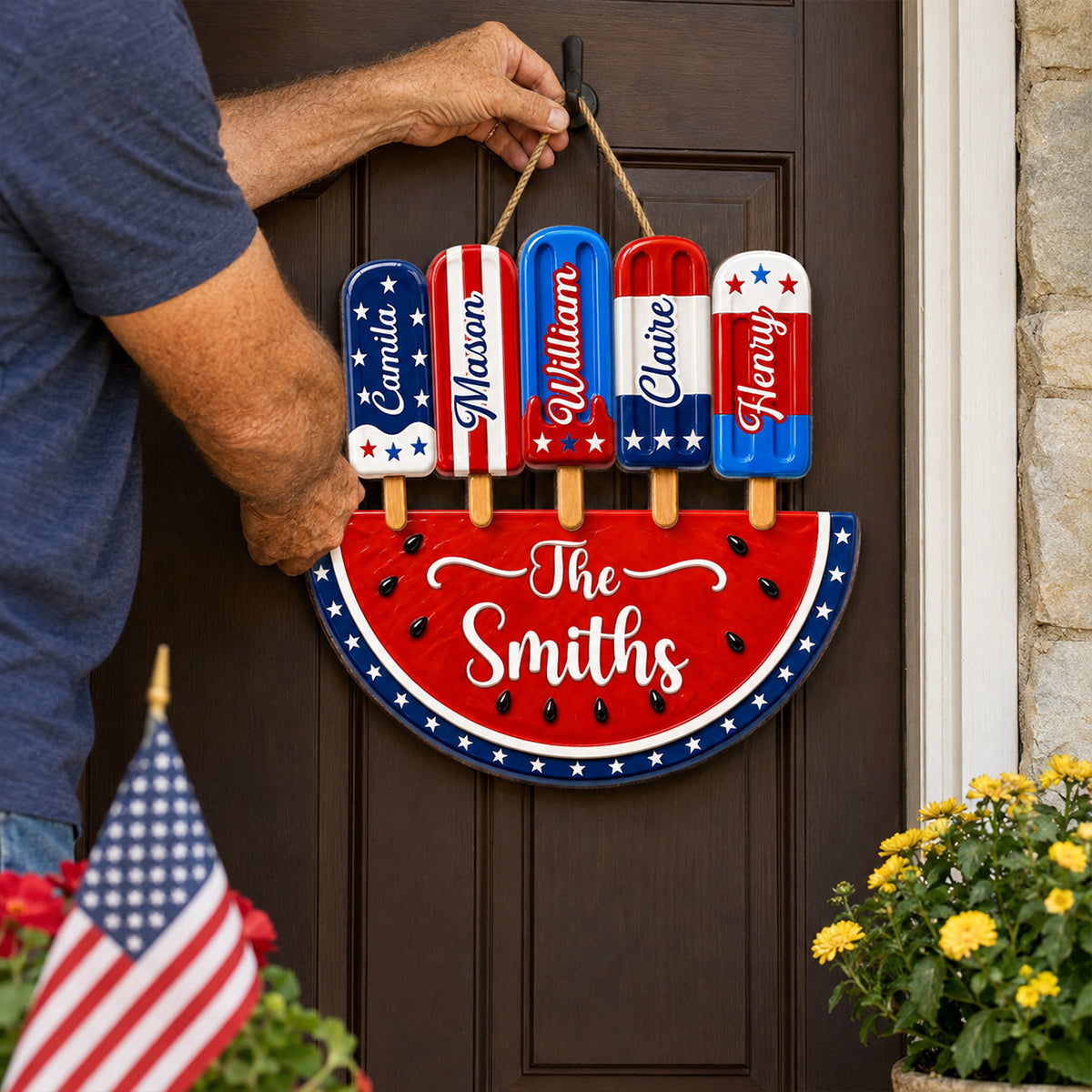 Patriotic Summer Popsicle Family Name - Personalized Wood Sign - American 250th Anniversary