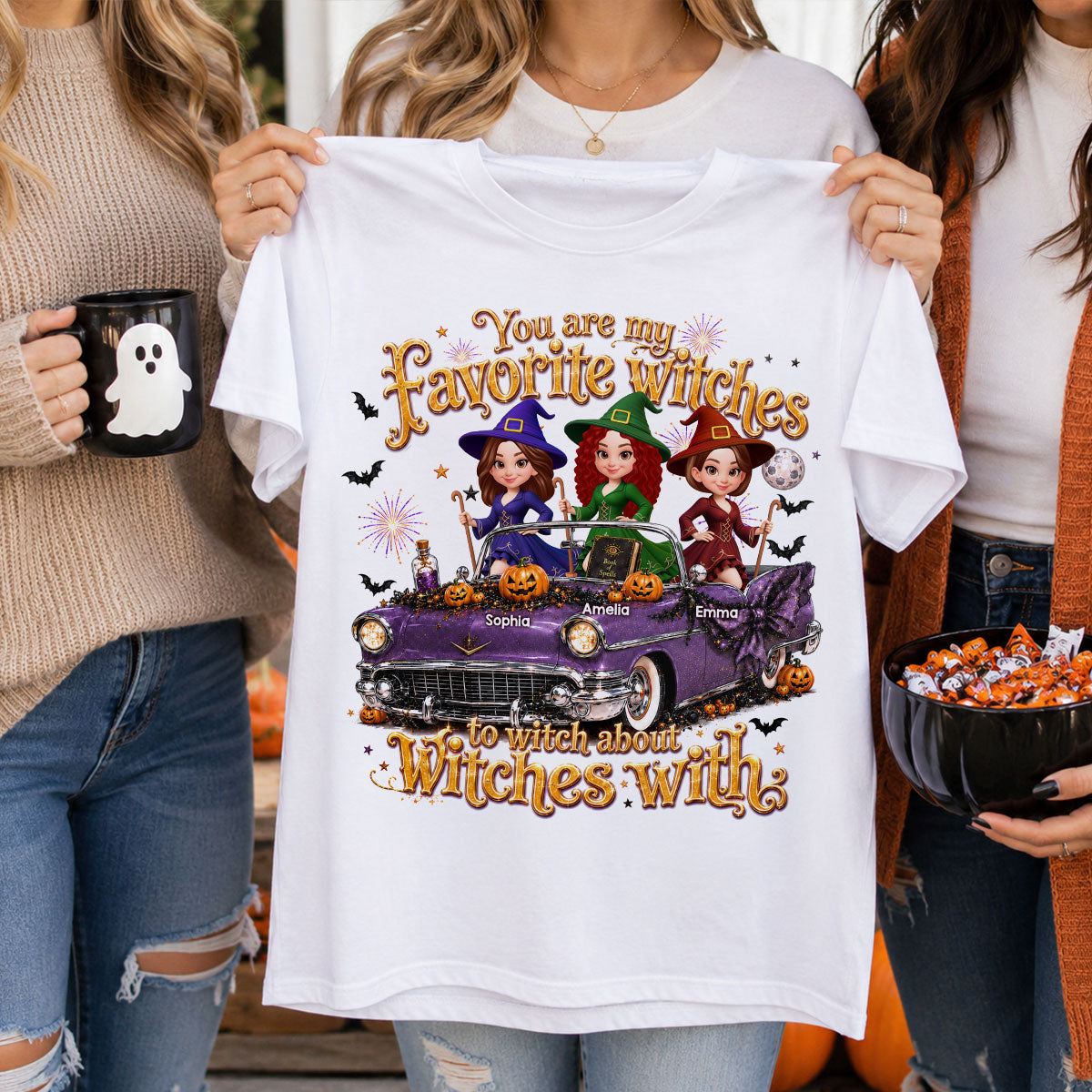 Besties Witch In Car Halloween - Personalized Shirt - Halloween Gift, Gift For Best Friends