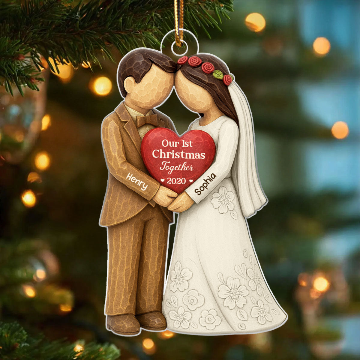 3D Effect First Christmas Married Engaged Couple - Personalized Acrylic Ornament - Christmas Gift for her, for him, Newlyweds Gift