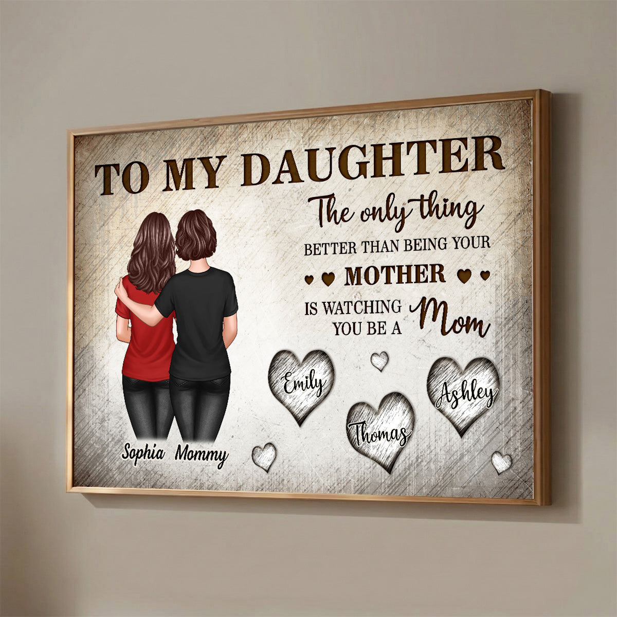 Retro Vintage To My Daughter Back View Mom And Daughter Custom Kids Names - Personalized Poster - Mother's Day Gift For Daughter