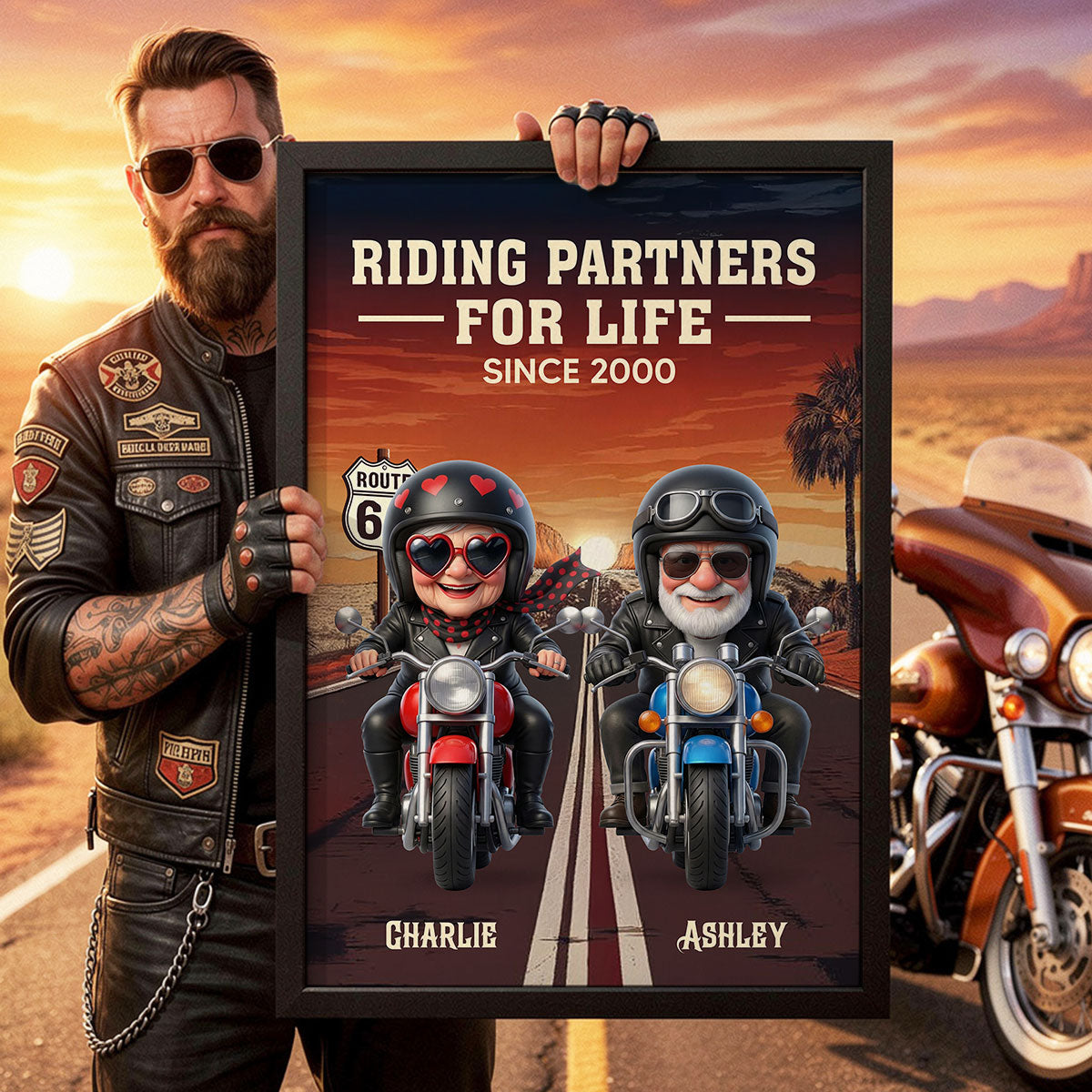 Old Bikers Couple Riding Partners for Life - Personalized Poster - Sentimental Nostalgia Gift for Him, Gift for Her