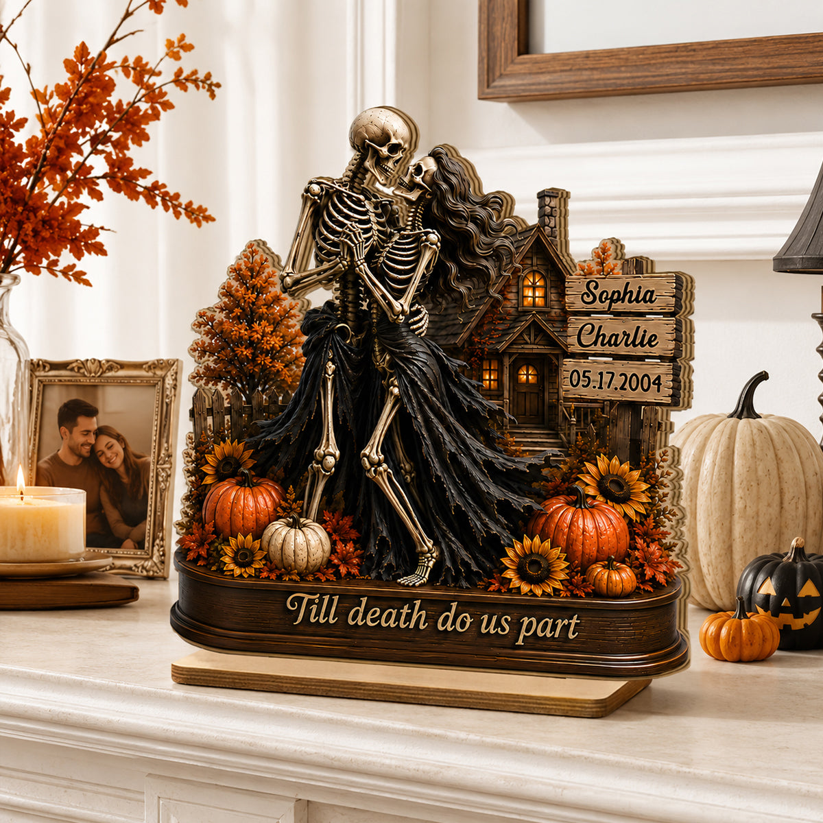 Till Death Do Us Part Fall Season Couple - Personalized 2-Layered Wooden Plaque - Fall Decor for Her, for Him