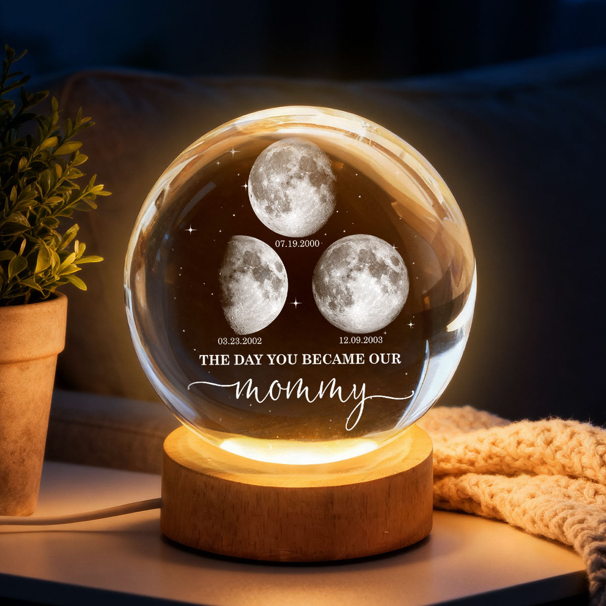 The Day You Became My Mom - Personalized Crystal Ball LED Night Light - Sentimental Mother's Day Gift