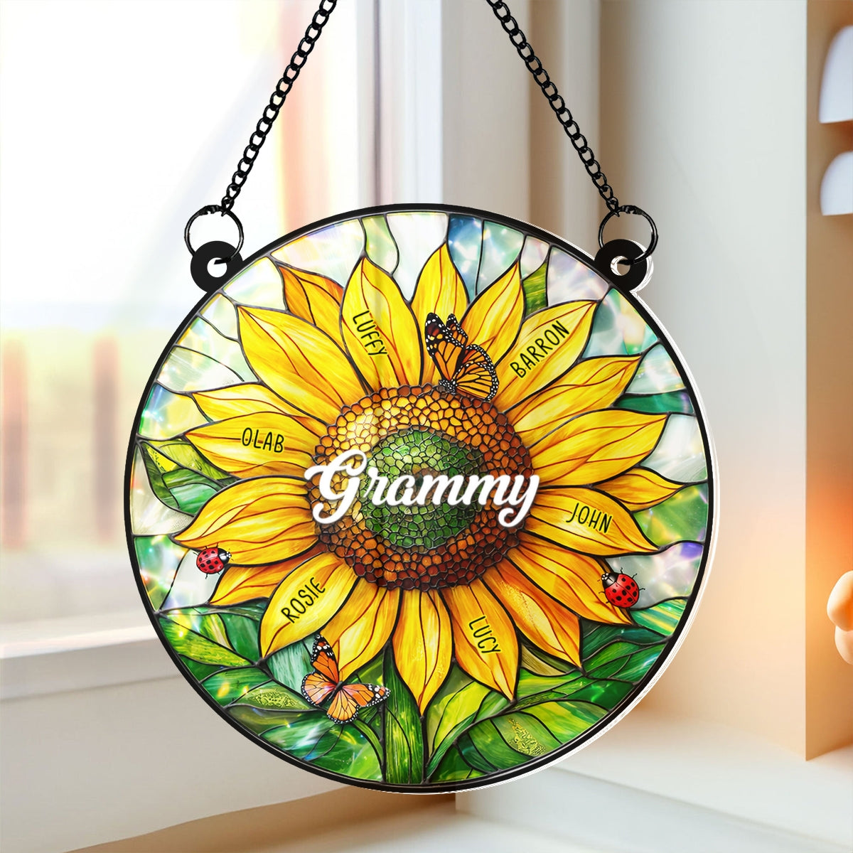 Grandma Mom Sunflower Custom Kids Names - Personalized Suncatcher - Mother's Day Gift for Grandma, Mom, Wife