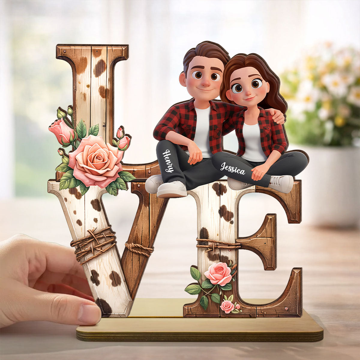 Couple Valentine Highland Cow - Personalized 2-Layered Wooden Plaque - Anniversary, Valentine's Day Gift, Gift For Him, Gift For Her
