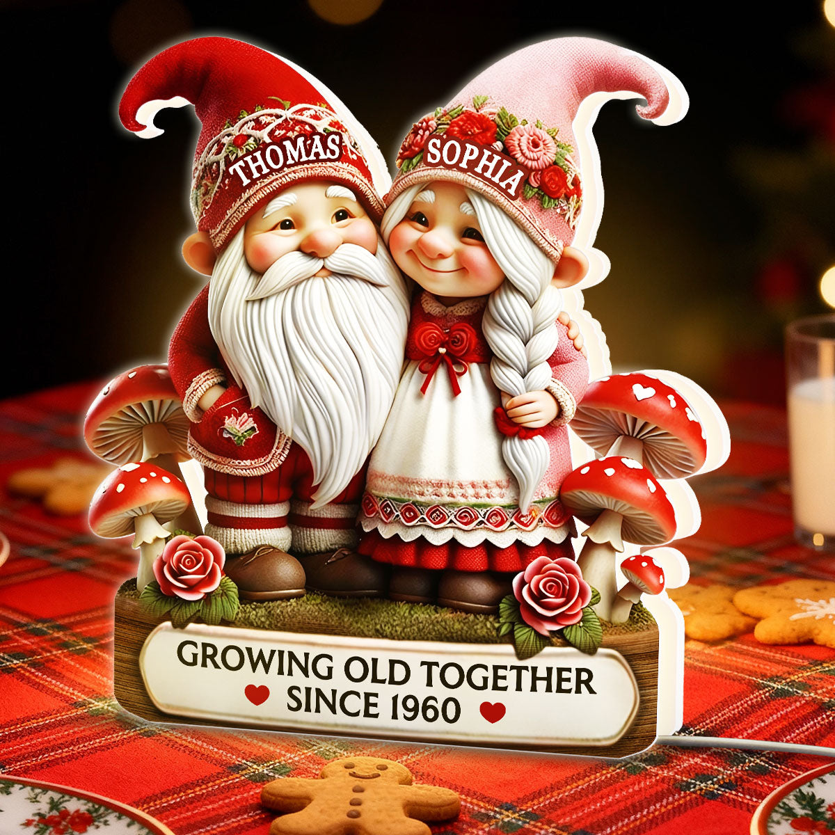 3D Effect Gnome Couple Growing Old Together - Personalized Light Box - Heartfelt Valentine's Day Gift, Anniversary Gift For Couple, For Him, For Her