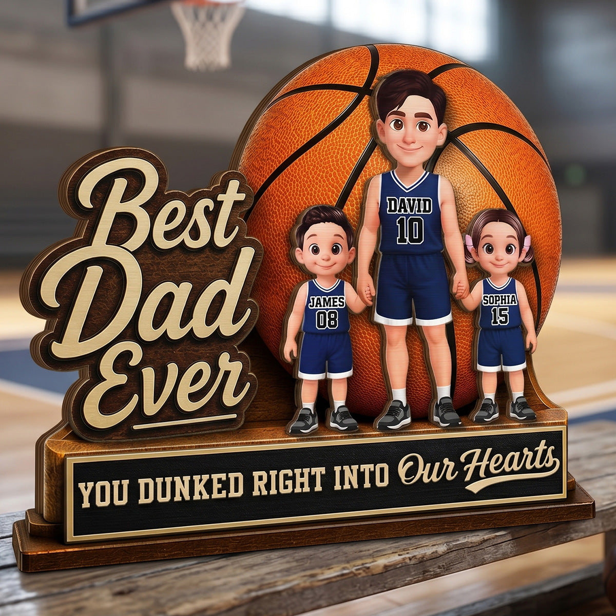 You Dunked Right Into Our Heart - Personalized 2-Layered Wooden Plaque -  Gift For Basketball Dad
