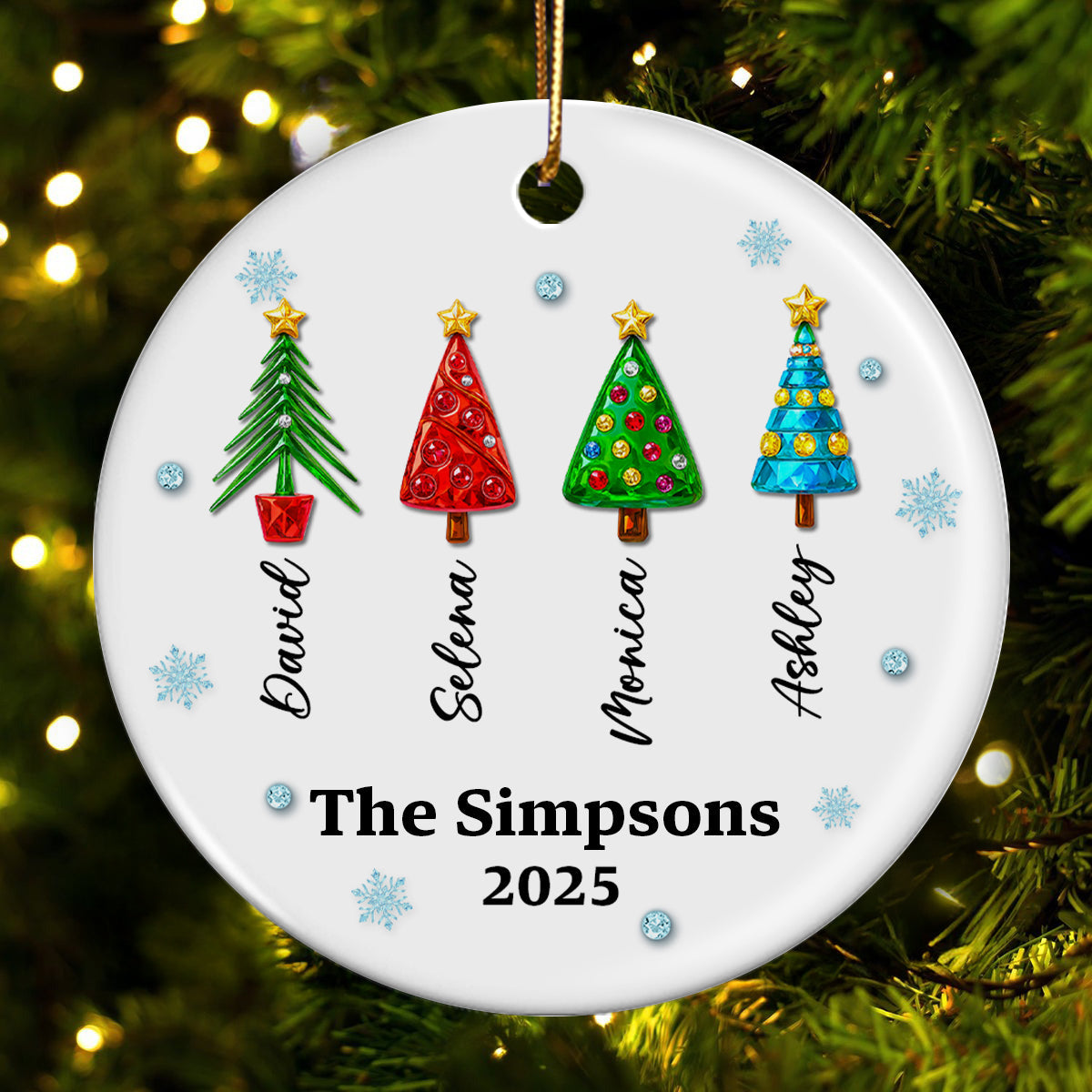 Family Name 3D Crystal Effect Christmas Tree - Personalized Ceramic Ornament - Christmas Gift for Family
