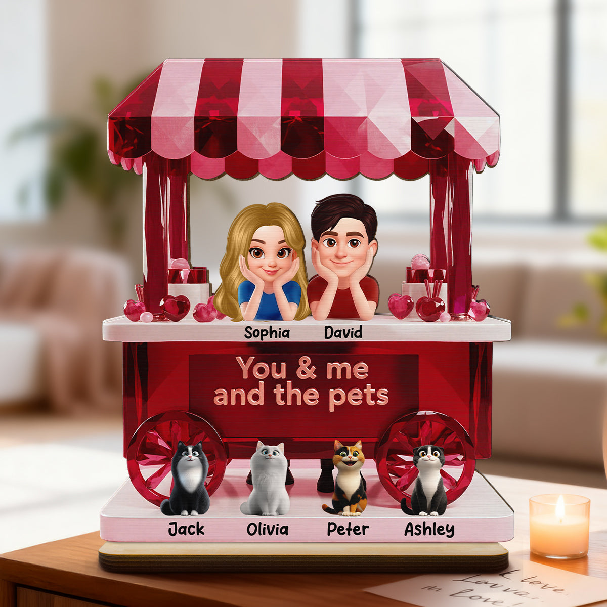 Together With Our Pets - Personalized 2-Layered Wooden Plaque - Valentine's Gift For Him, For Her, For Couple