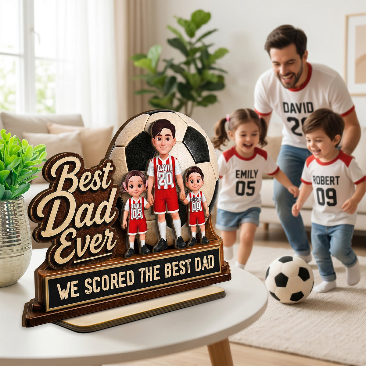 We Scored The Best Dad Soccer Dad & Kids - Personalized 2-Layered Wooden Plaque -  Gift For Soccer Dad, UK Football Dad