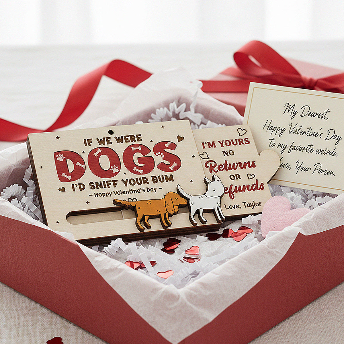 If We Were Dogs I'd Sniff You Bum Funny Couple - Personalized Wooden Slider Ornament - Valentine's Day Gift For Him, For Her