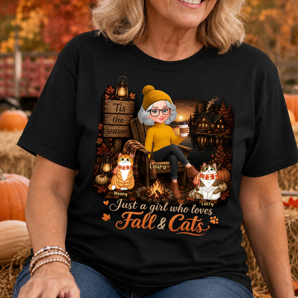 Just a Girl Who Loves Fall & Cats - Personalized Shirt - Cozy Fall Tee for Cat Moms