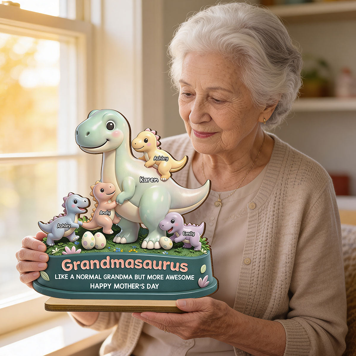 Mamasaurus More Awesome - Personalized 2-Layered Wooden Plaque - Sentimental Mother's Day Gift for Mom, Wife