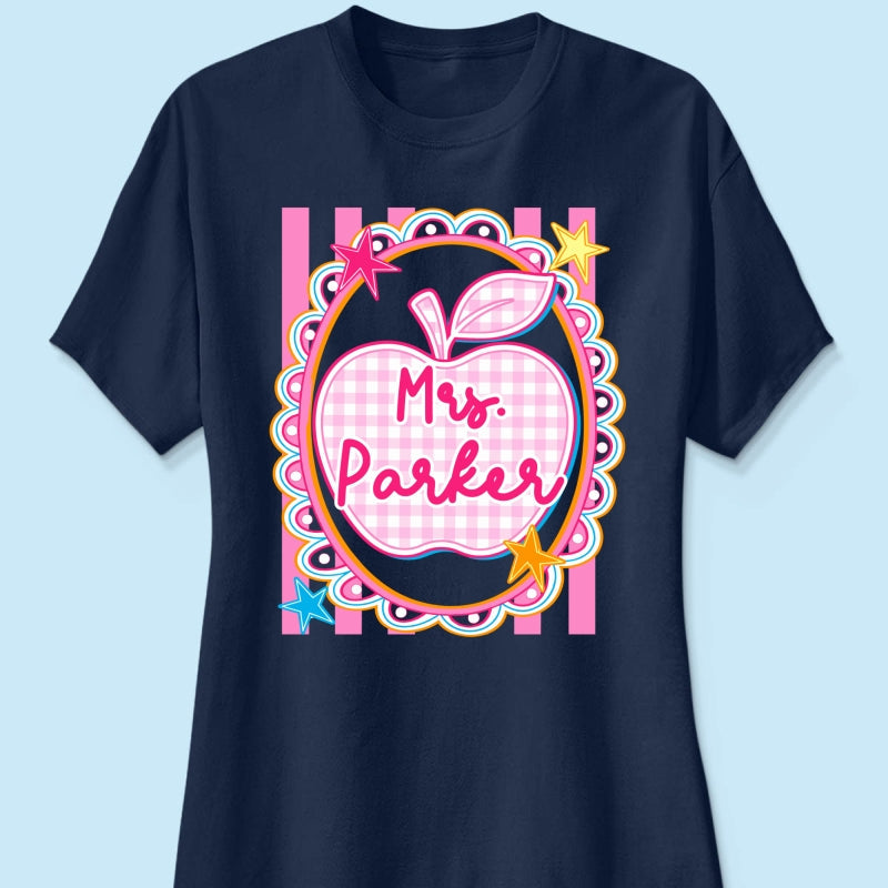 Preppy Apple Teacher Custom Name - Personalized Shirt - Back To School Gift for Teachers