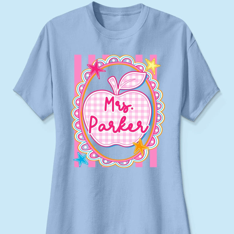 Preppy Apple Teacher Custom Name - Personalized Shirt - Back To School Gift for Teachers