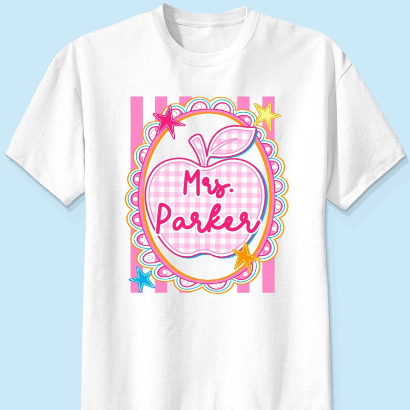 Preppy Apple Teacher Custom Name - Personalized Shirt - Back To School Gift for Teachers