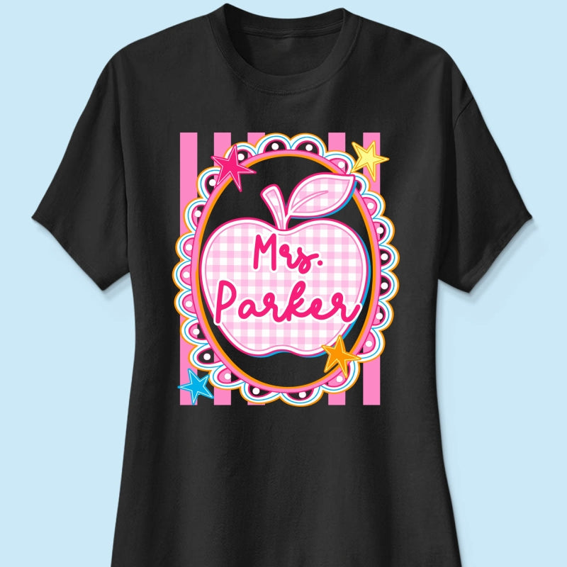 Preppy Apple Teacher Custom Name - Personalized Shirt - Back To School Gift for Teachers