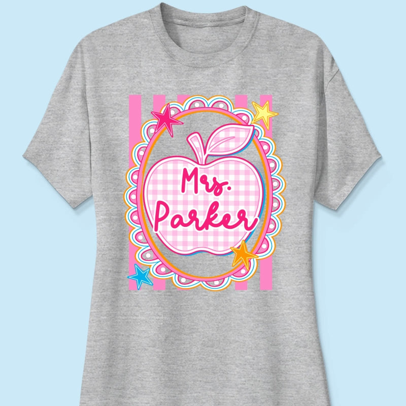 Preppy Apple Teacher Custom Name - Personalized Shirt - Back To School Gift for Teachers