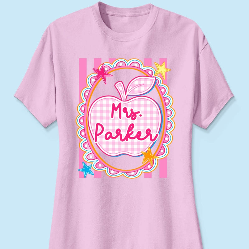 Preppy Apple Teacher Custom Name - Personalized Shirt - Back To School Gift for Teachers