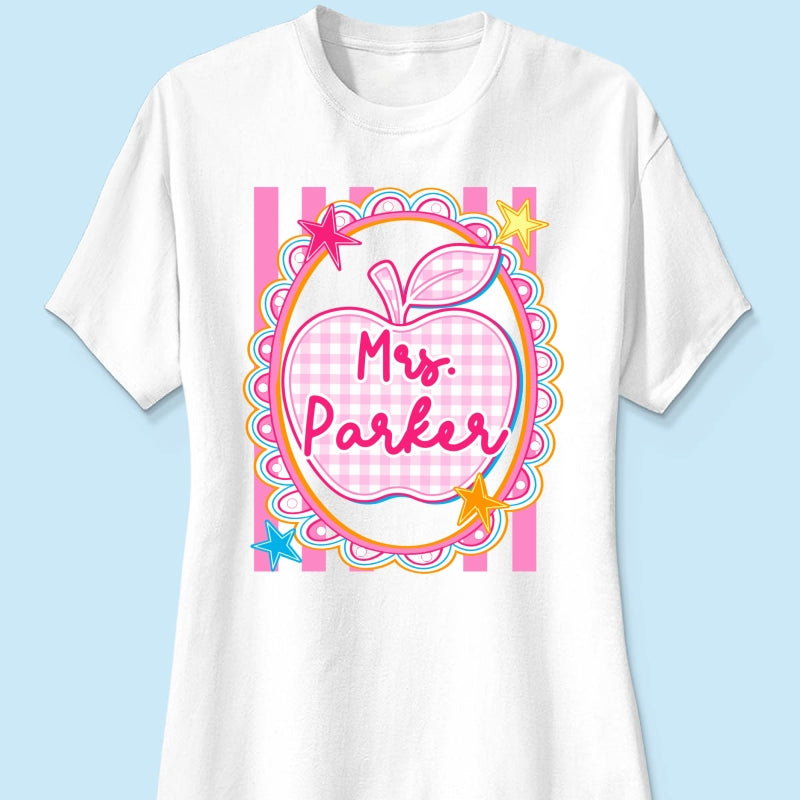 Preppy Apple Teacher Custom Name - Personalized Shirt - Back To School Gift for Teachers