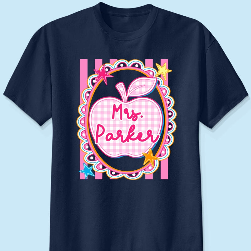 Preppy Apple Teacher Custom Name - Personalized Shirt - Back To School Gift for Teachers