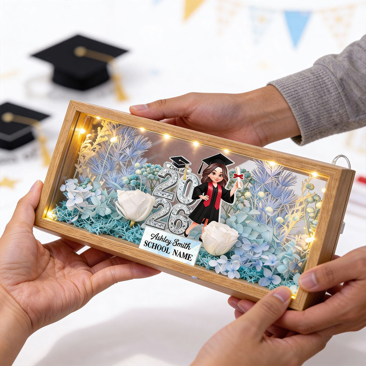 Class Of 2026 2027 Senior - Personalized DIY Flower Shadow Box LED Night Light - Graduation Gift For Graduates, Daughter