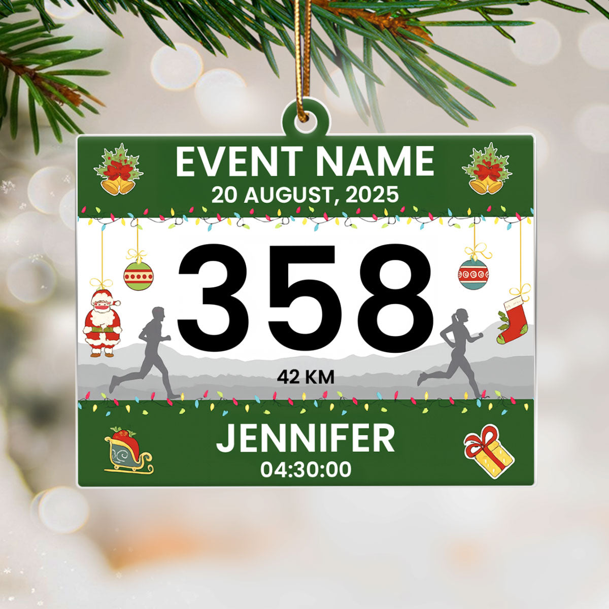 Custom Race Bib Cross Country Marathon - Personalized Acrylic Ornament - Christmas Gift for Marathon Runner, Marathon Lover