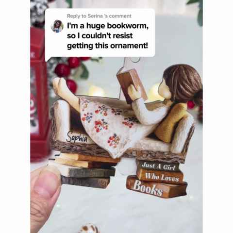 Book Lover Reading Book On Sofa 3D Effect - Personalized Wooden Ornament - Christmas Gift For Book Lover, Bookworm
