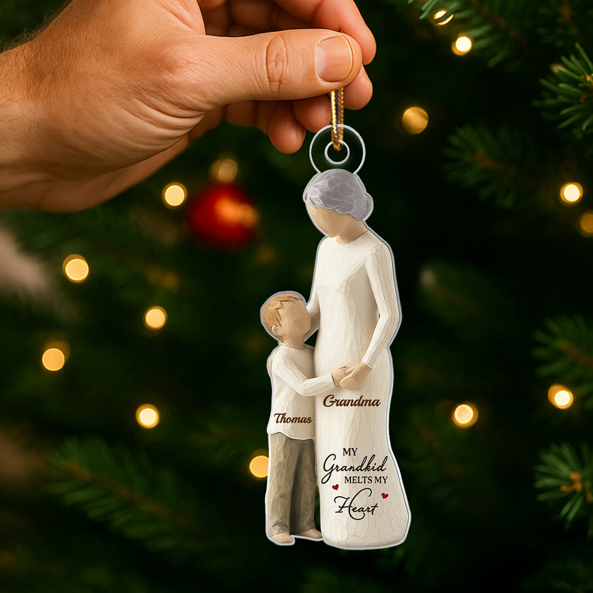 Grandma And Granddaughter Grandson Wooden Figurine - Personalized Acrylic Ornament - Heartwarming Christmas Gift For Grandma, Grandkid, Family