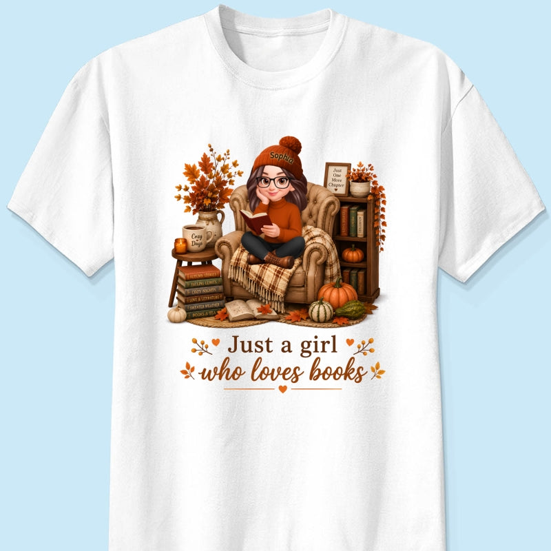 Cozy Reading Books Coffee Girl - Personalized Shirt - Fall Season Gift, Gift For Book Lovers