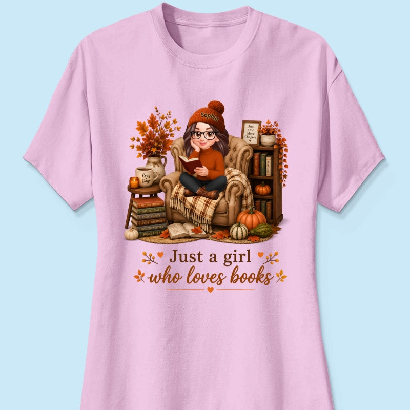 Cozy Reading Books Coffee Girl - Personalized Shirt - Fall Season Gift, Gift For Book Lovers