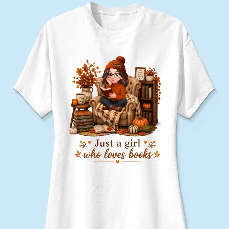 Cozy Reading Books Coffee Girl - Personalized Shirt - Fall Season Gift, Gift For Book Lovers