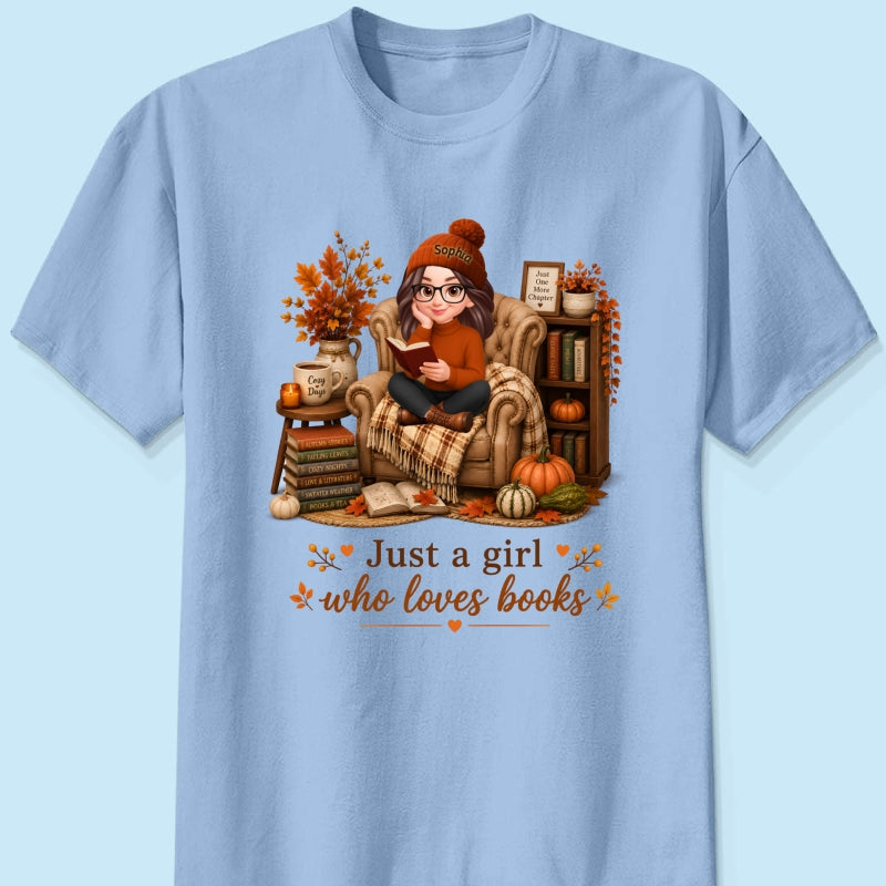 Cozy Reading Books Coffee Girl - Personalized Shirt - Fall Season Gift, Gift For Book Lovers