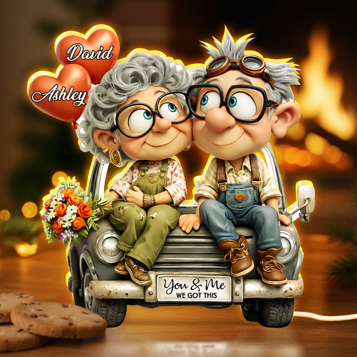 Funny Old Couple Vintage Truck - Personalized Light Box - Anniversary, Valentine's Day Gift, Gift For Him, Gift For Her