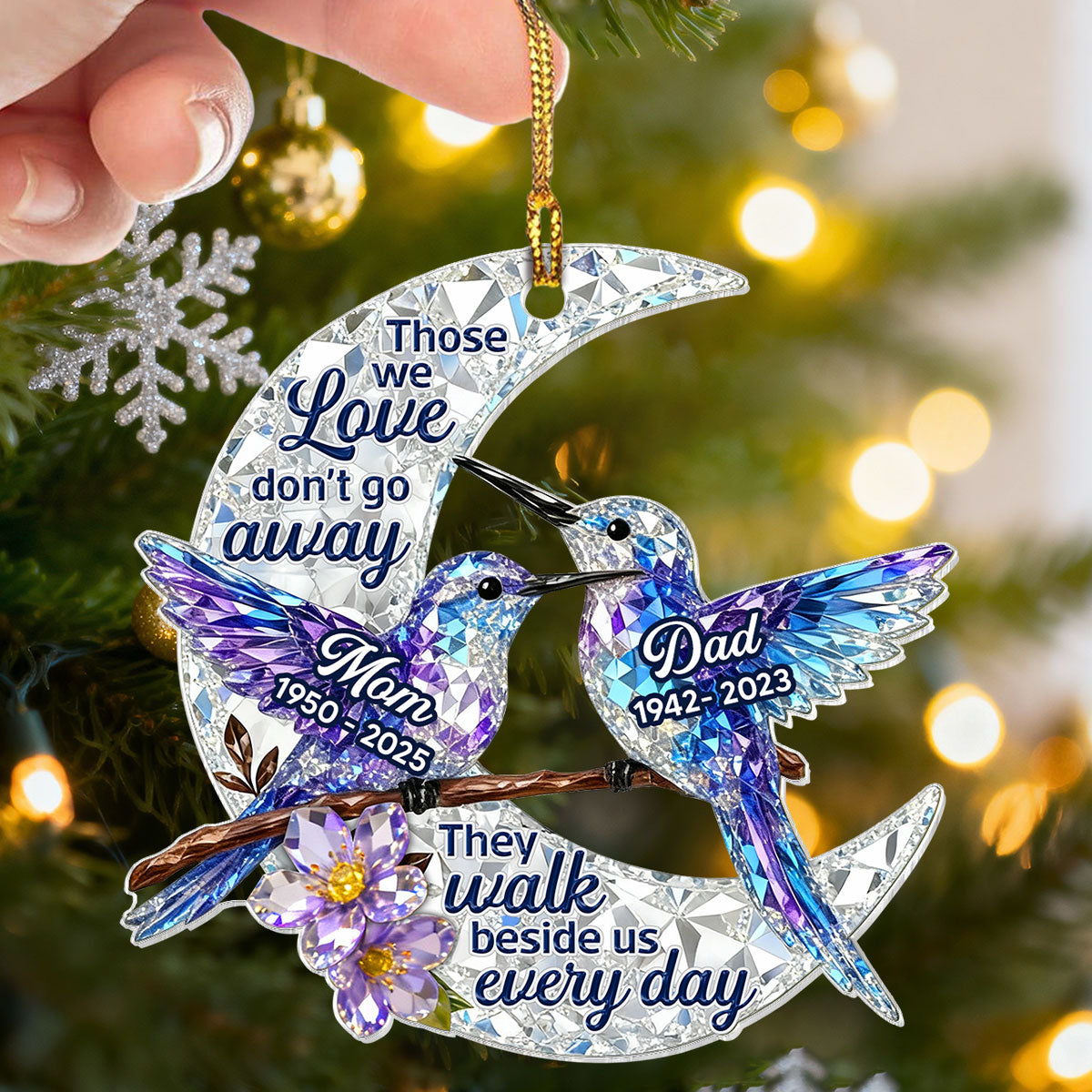 3D Effect Flat Christmas Hummingbird Moon Memorial - Personalized Acrylic Ornament - Remembrance Gift, Sympathy Gift