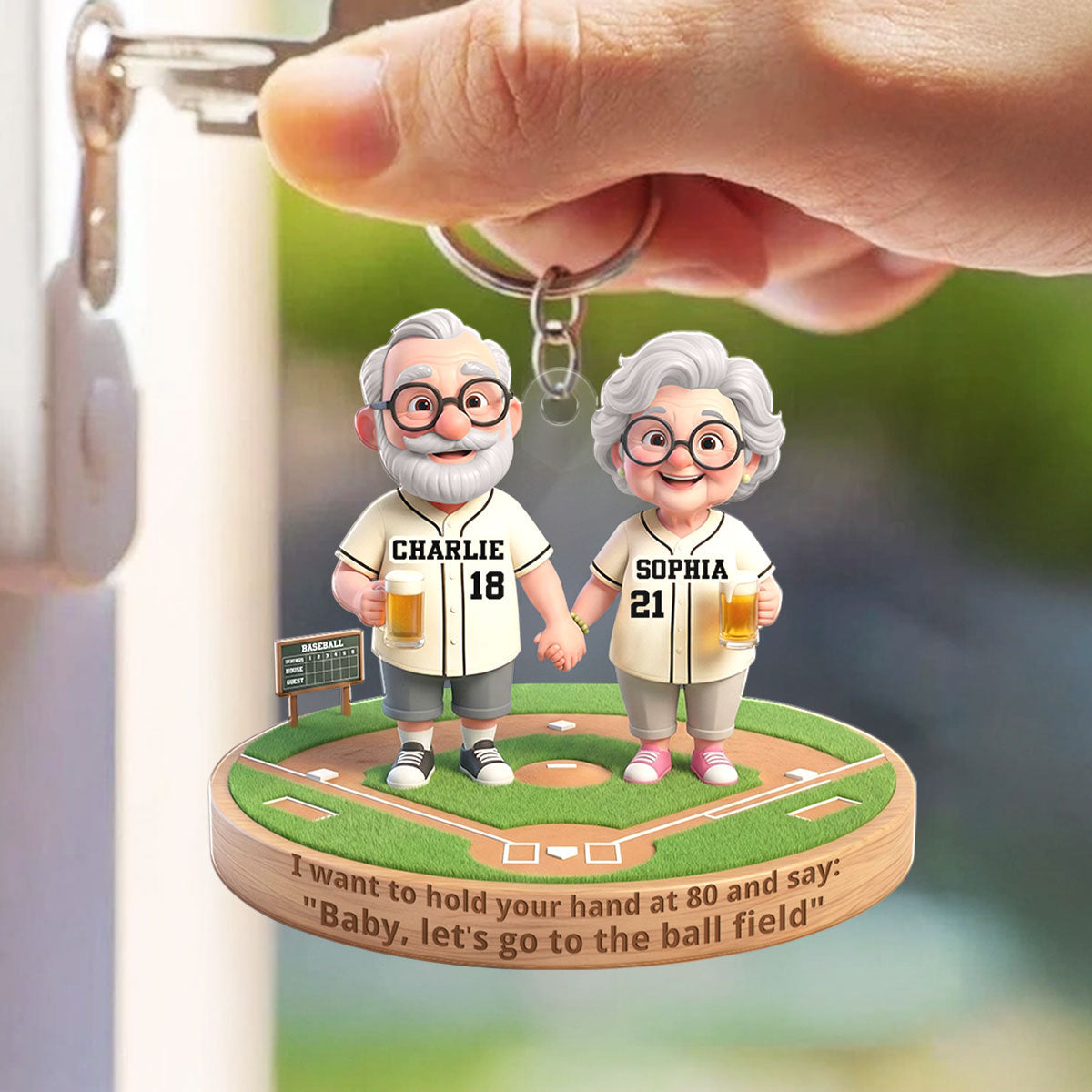 Baby Let's Go to the Ball Field Baseball Couple - Personalized Acrylic Keychain - Sentimental Gift for him, for her
