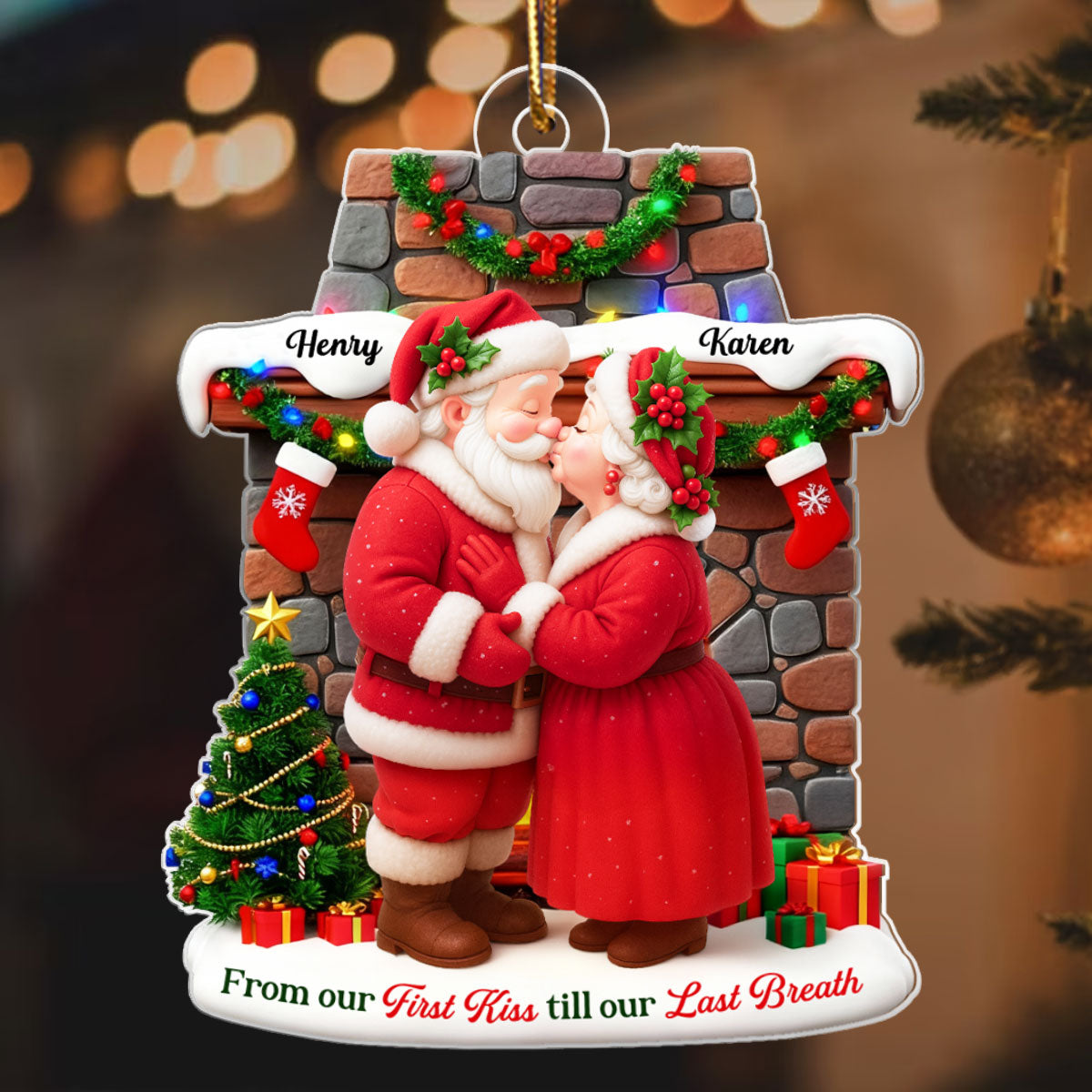 Santa Couple from Our 1st Kiss til Our Last Breath - Personalized Acrylic Ornament - Christmas Gift for him, Gift for her