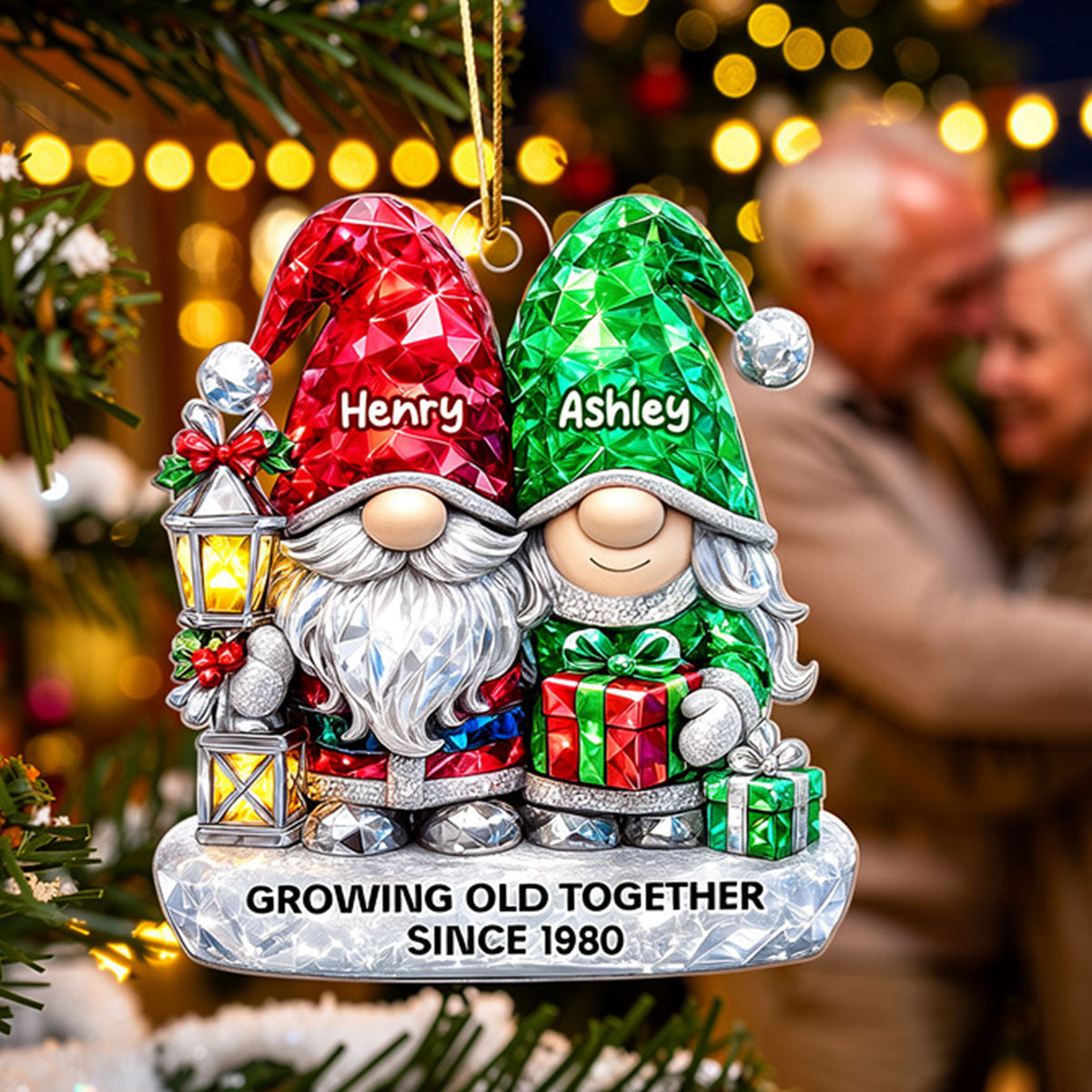 Gnome Couple 3D Crystal Effect - Personalized Acrylic Ornament - Christmas Gift for Couple