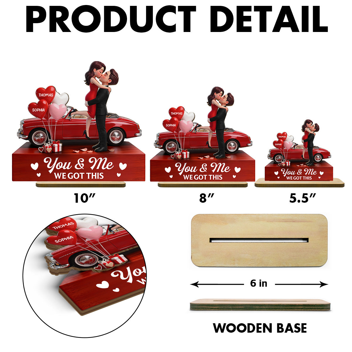Valentine Car Romantic Couple Hugging Kissing - Personalized 2-Layered Wooden Plaque - Valentine's Day Gift For Couple
