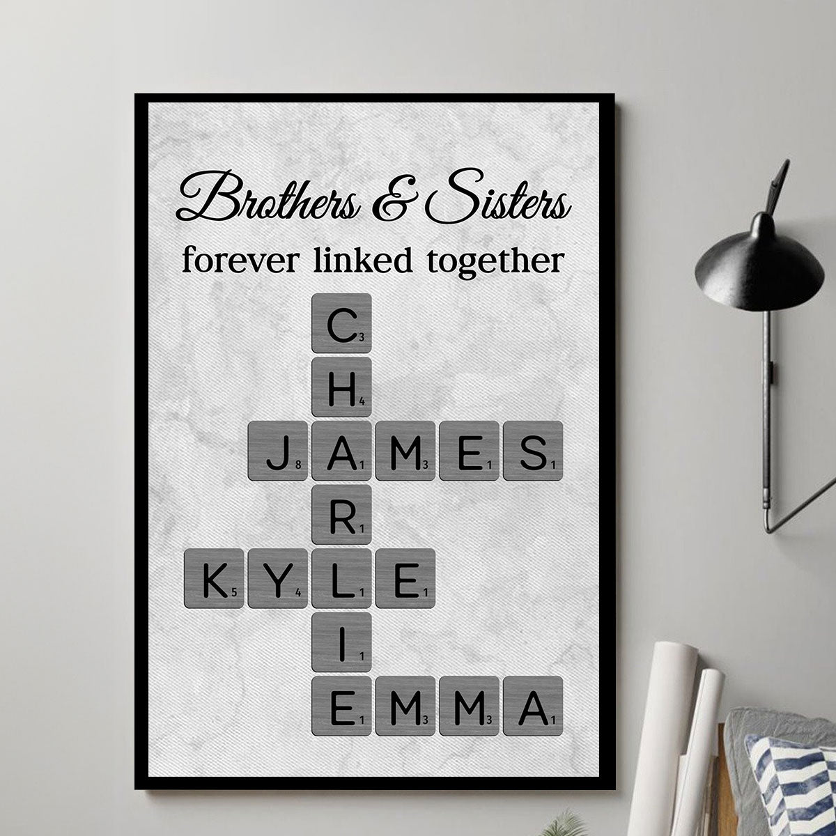 Brothers & Sisters Forever Linked Together Crossword Art - Personalized Poster - Sentimental Gift for Loved Ones