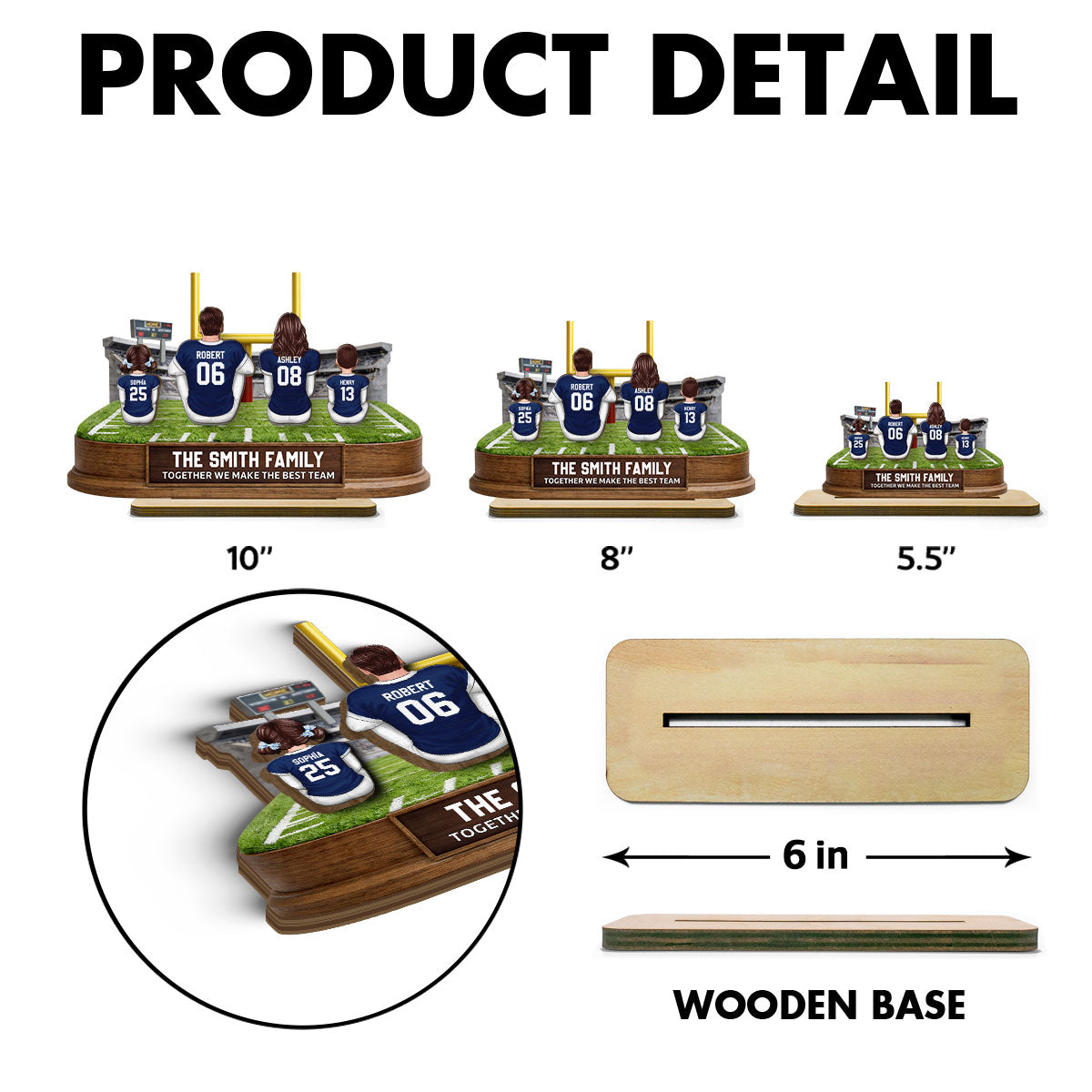 Together We Make A Winning Team Football Family - Personalized 2-Layered Wooden Plaque - Gift For Mom, Dad, Family
